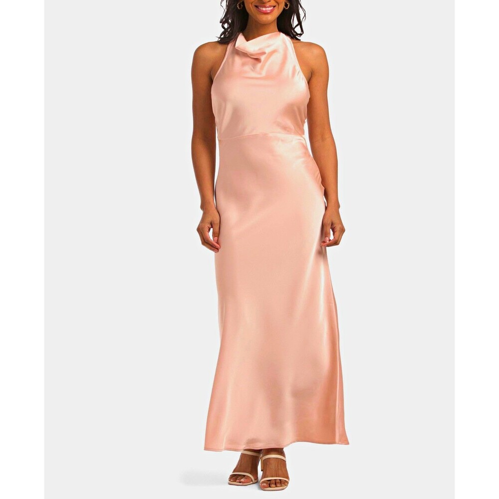 House of Harlow 1960 Satin Cowl Neck Maxi Dress Sz L Blush Pink Peach Long Gown